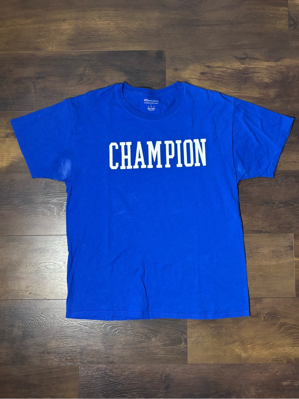 Champion Authentic Athleticwear Spellout Tee Men's Large Royal Blue Embroidered